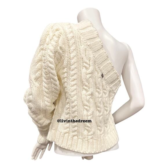 #T13  For Love & Lemons Quinn One Shoulder Sweater Ivory SZ L  $142 - Picture 9 of 15